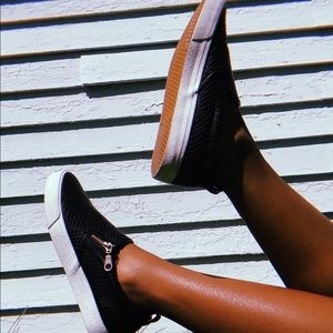 Forever Glam black snake skin zipper slip ons